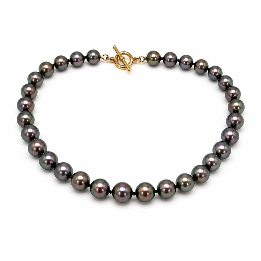 Large 11-12mm Black Peacock Pearl 18” Knotted Iridescent Statement Necklace